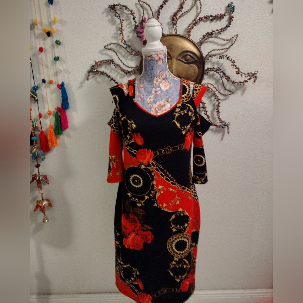 Y2K Bold elements floral leopard print chain dress